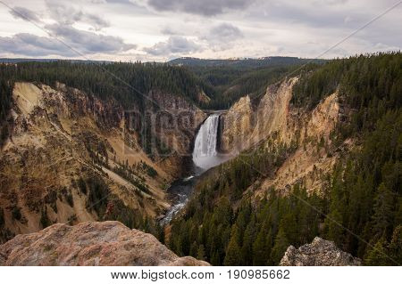 View from a ridge of the Grand Canyon of Yellowstone of the Upper Falls.