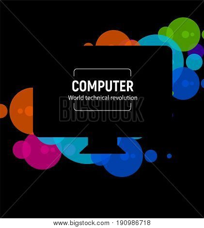 New isolated black computer. The latest technological miracle Monoblock PC model vector illustration on colorful circle background