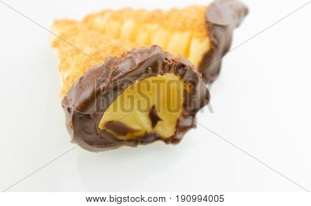 Delicious Sicilian Cannolo Cannellino Sweet With Pastry Hazelnut Chocolate And Pastry Cream, Italian