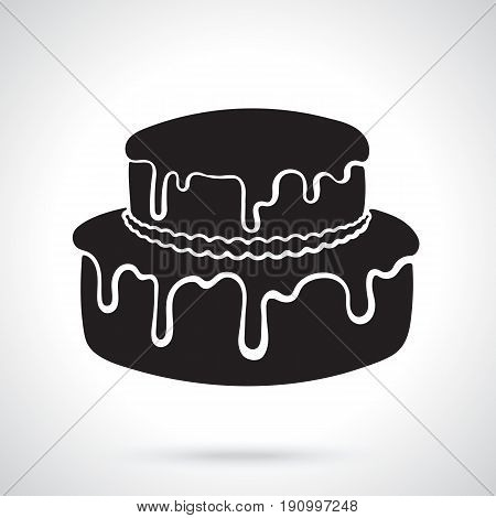 Vector illustration. Silhouette of double-tiered cream cake with glaze. Decoration for menus, signboards, showcases, greeting cards, wallpapers