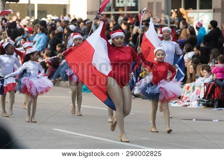 Houston, Texas, USA - November 23, 2017, The H-E-B Thanksgiving Day Parade in Houston began in 1949, when Santa arrived at Union Station and rode his sleigh to the downtown Foley’s. A holiday tradition showcasing the Houston community on Thanksgiving morn