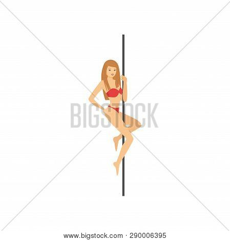 Detailed Character Fit Woman Dancing Around The Pole Isolated On White Background