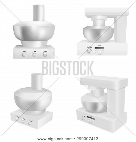 Food Processor Icons Set. Realistic Set Of Food Processor Vector Icons For Web Design Isolated On Wh