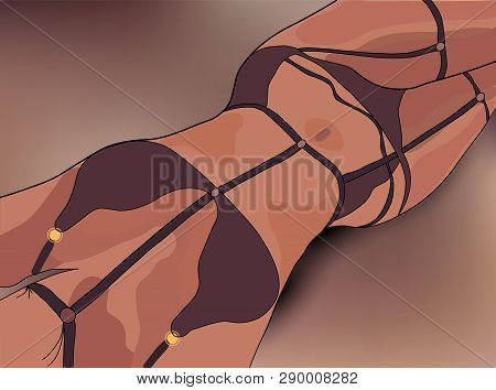 Sexy Girl In White Bottom. The Girl In Thong With Stockings. Vector Illustration.