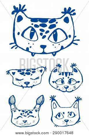 Lynx Cat Kawaii Face Children Linart Isolated