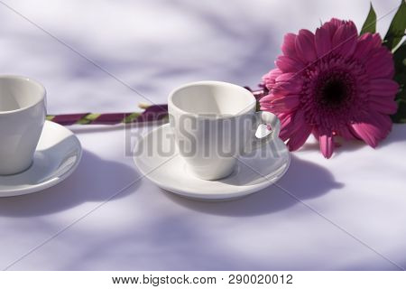 Cops For Coffee And Pink Flower Decoration