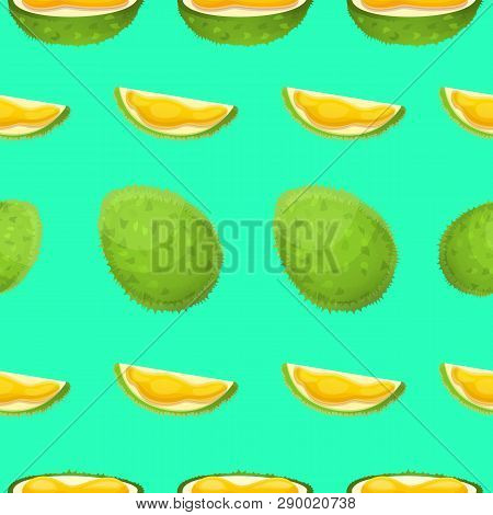Durian Fruit Pattern. Cartoon Illustration Of Durian Fruit Vector Pattern For Web Design