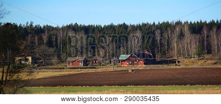 Panoramic Shot Of Rural Landscape In Jonkopings Lan In Sweden.