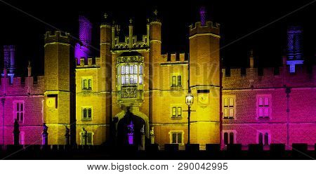 Hampton Court, London, Uk - January 4: Picture Of Hampton Court Palace Illumination On January 4, 20