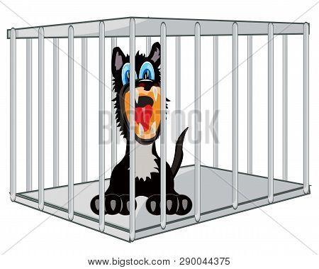 Vector Illustration Of The Cartoon Of The Wolf In Steel Hutch