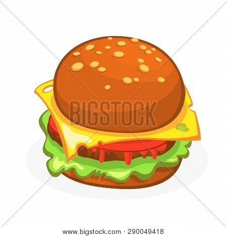 Cartoon Cheeseburger Or Hamburger Icon. Hamburger Vector  Illustration  Isolated