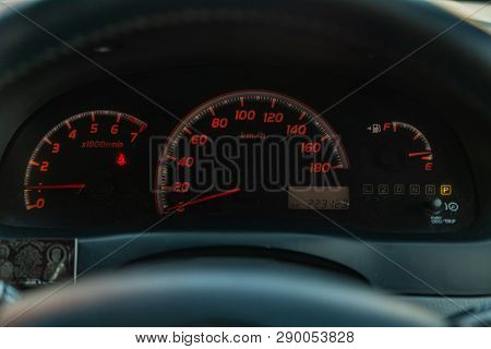 Novosibirsk, Russia - 03.10.2019: View To The Inerior Of Toyota Imsum Last Generation With Dashboard
