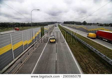 Warsaw, Poland - September 14, 2018: Cars On The Highway. Top View. Intense Traffic In The Evening
