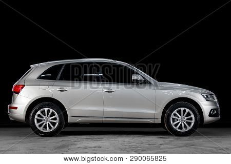Novosibirsk, Russia - March 15, 2019:  Audi Q5,  Side View. Photography Of A Modern Car  On A Parkin