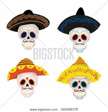 Cartoon Mexican Sugar Skull Illustration For Day Of The Dead