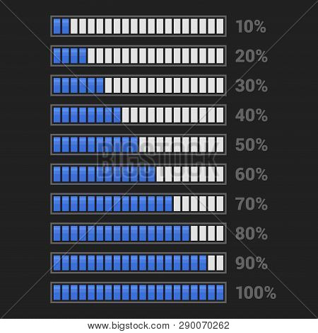 Blue Progress Bar Set On Dark Background.
