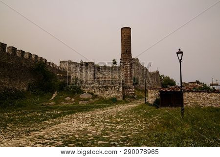 Exterior View To Ruined Xhamia E Kuqe Aka Red Mosque At Berat Fortress In Berat, Albania