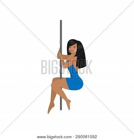 Attractive African American Girl With Long Hair Practicing Pole Dancing
