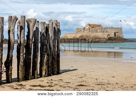 View Of The Fort National In Saint Malo A Tidal Island In The English Channel At High Tide. Brittany