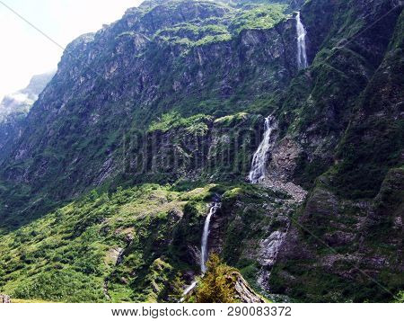 Waterfall Lammerbachfall Or Wasserfall Lammerbachfälle, Lammerbach Stream In The Alpine Valley Of Ma