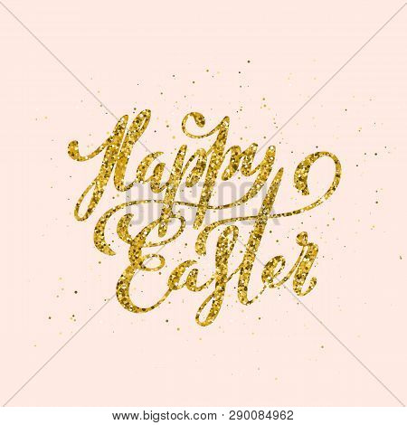 Happy Easter Banner With Handdrawn Calligraphy.template For Poster With Letttering. Vector.