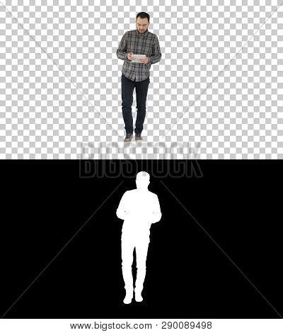 One Guy Holding And Using One White Tablet, Alpha Channel