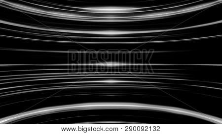 Black And White Parallel Round Lines Moving Endlessly, Seamless Loop. Beautiful Glowing Arcuate Rays