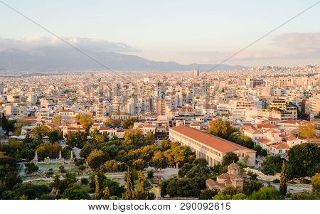 Athenes Panorama, View From The Acropolis, Tourist Place. Greece. Europe