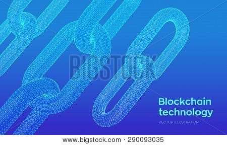 Block Chain. Crypto Currency. Hyperlink Chain. Blockchain Concept. 3d Wireframe Chain With Digital C