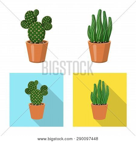 Vector Illustration Of Cactus And Pot Icon. Set Of Cactus And Cacti Vector Icon For Stock.