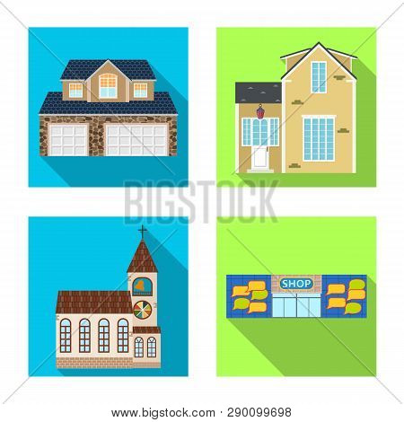 Isolated Object Of Building And Front Logo. Set Of Building And Roof Stock Symbol For Web.