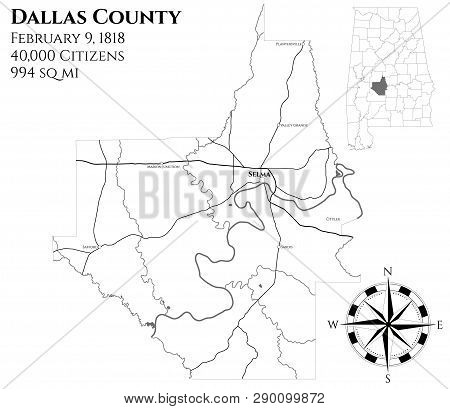 Large And Detailed Map Of Dallas County In Alabama, Usa