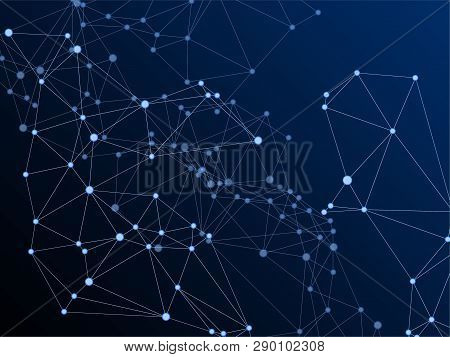 Gometric Plexus Structure Cybernetic Concept. Network Nodes Plexus Dark Blue Background. Interlinkes