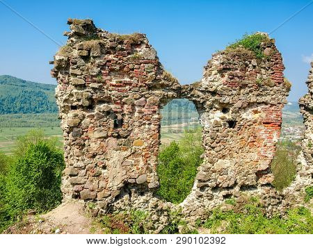 Separate Fragments Of The Destroyed Defensive Wall Of Medieval Fortress 11th-13th Centuries On A Bac