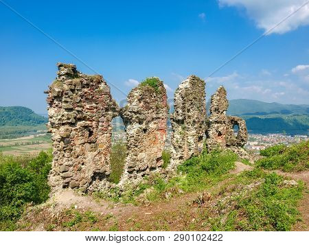 Separate Fragments Of The Destroyed Defensive Wall Of Medieval Fortress 11th-13th Centuries On A Bac