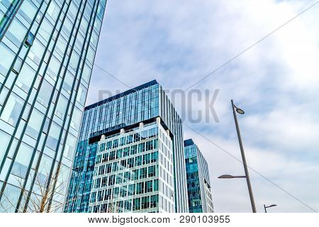 Warsaw Poland. February 18, 2019.business Center. Glass Building. Against The Sky.