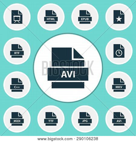 Document Icons Set With Ttf, Mkv, Favorite And Other Midi Elements. Isolated  Illustration Document 