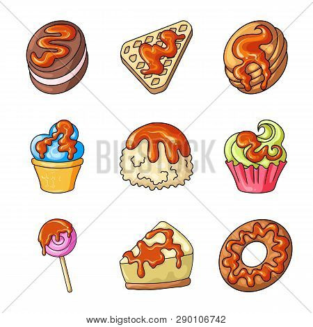 Vector Illustration Of Dessert And Sweet Sign. Set Of Dessert And Food Vector Icon For Stock.