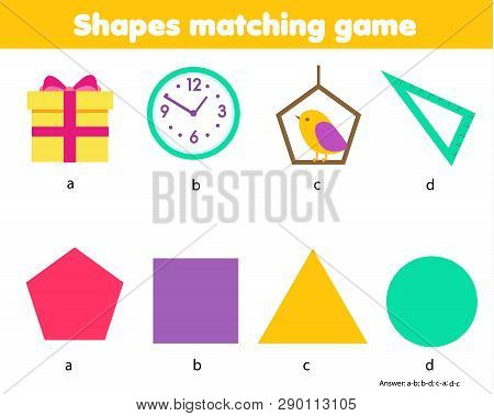 Educational Children Game. Matching Game Worksheet For Kids. Match By Shape. Learn Geometric Forms A