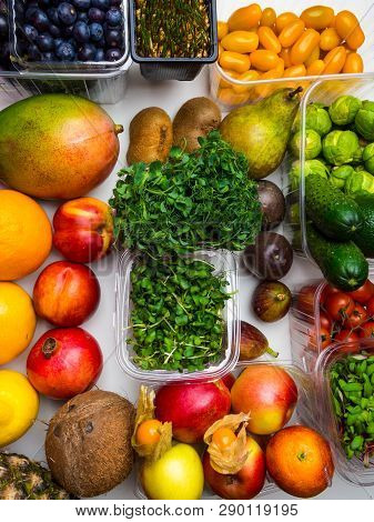 Summer Healthy Food Clean Eating Selection: Fruit, Vegetable, Superfood Greenery Microsprouts Leaf B