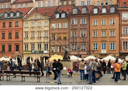 Warsaw, Poland - May 12, 2012: View Of The Warsaw Old Town Market Place (rynek Starego Miasta). Is T