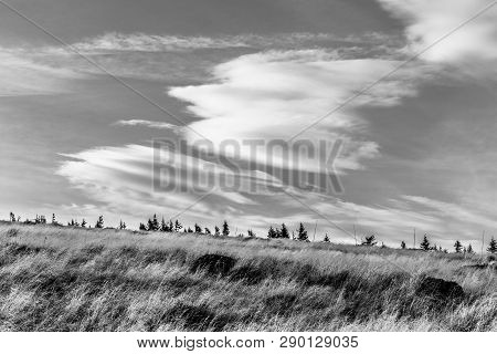 Autumnal Landscape Of Krkonose With Yellow Grass And Unique Cloudscape, Giant Mountains, Czech Repub