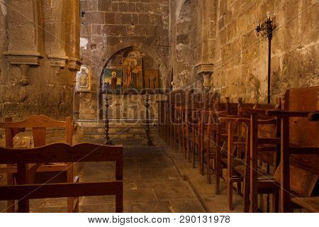 Bellapais, Cyprus - November 12, 2013: The Interior Of The Old Greek Orthodox Church In Bellapais Ab