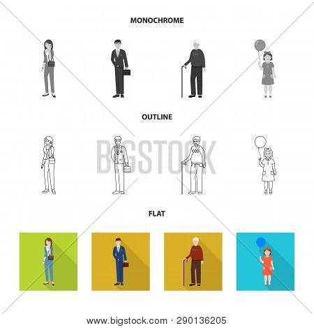 Vector Illustration Of Character And Avatar  Sign. Collection Of Character And Portrait Stock Symbol