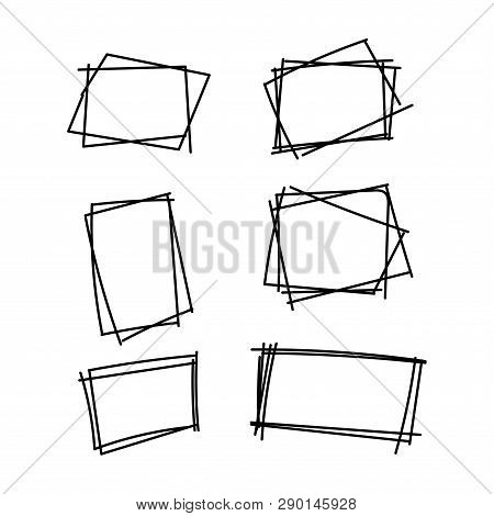 Vector Line Set Of Frame Drawn By Hand Sketch. Different Shapes Of Size And Width.