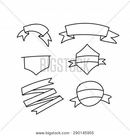 Vector Line Banner Ribbons Set Drawn By Hands With A Simple Pencil Different Shapes Round Rhombus Bo