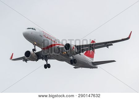 Moscow, Russia - March 17, 2019: Aircraft Airbus A320-214(wl) A6-aon Of Air Arabia Going To Landing 