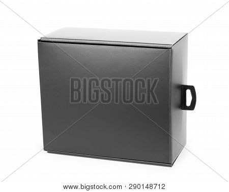 Black Elegant Box On White Background Store, Container, Packaging, Square, Elegant