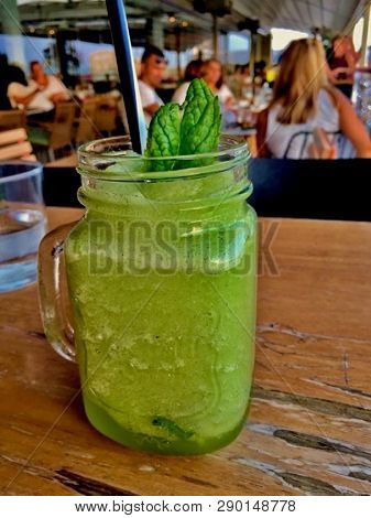 Green Lemon Mint Cocktail With Ice Mint Leaf