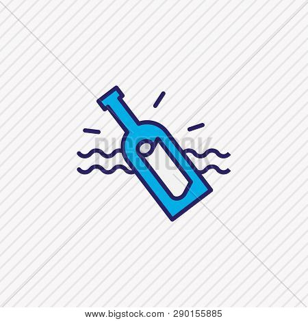 Vector Illustration Of Bottle With Note Icon Colored Line. Beautiful Marine Element Also Can Be Used